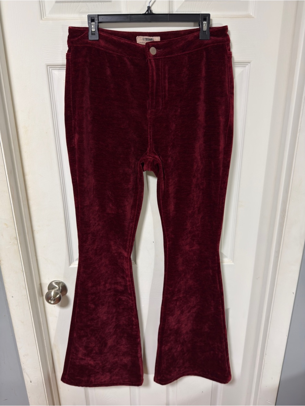 Burgundy Velvet Flare Pants - Women's Boot Cut